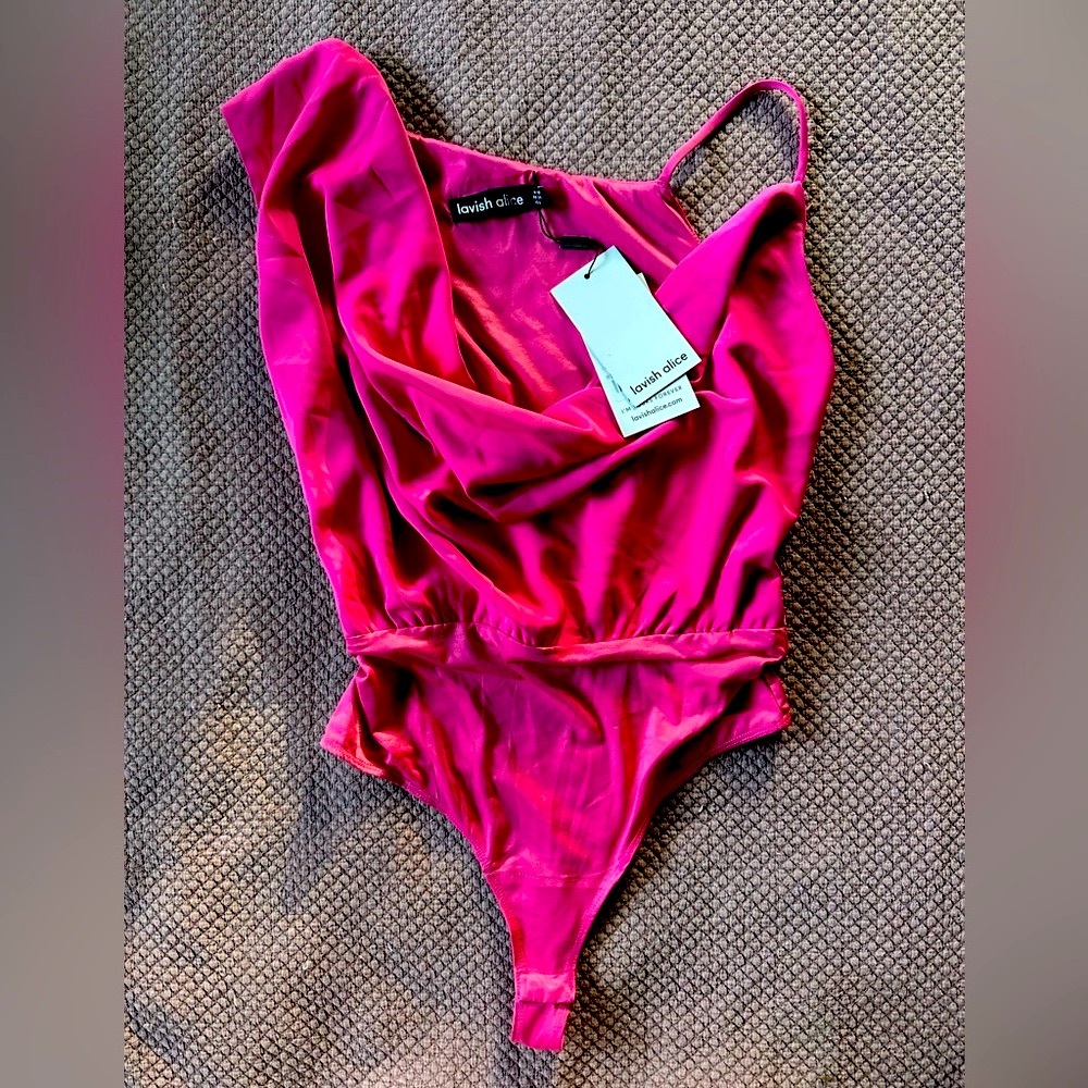Lavish Alice Pink Bodysuit with Asymmetrical Design